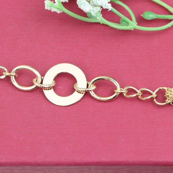 "Trendy Rose Gold Link Bracelet with Open Circle Accent, XPBL1152 - Picture 1 of 12